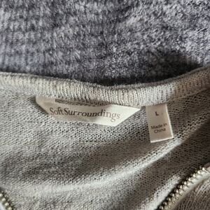 Soft Surroundings Valentina Zip Sweater Stone Sz Large Oversize Zipper Lite Knit